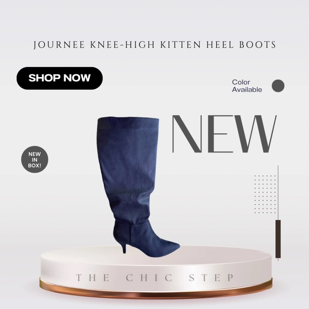 Journee Collection Wide Calf Knee-High Kitten Heel Boots Vellia Grey